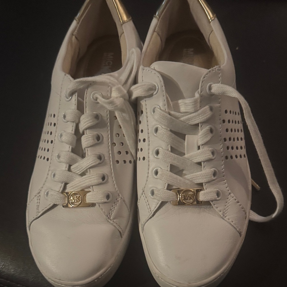 Michael Kors White and Gold Sneakers
